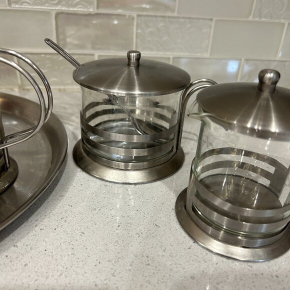 Mid-Century Modern Glass & Stainless Steel Coffee Tea Set – 7-Piece MOD Design - Picture 4 of 16